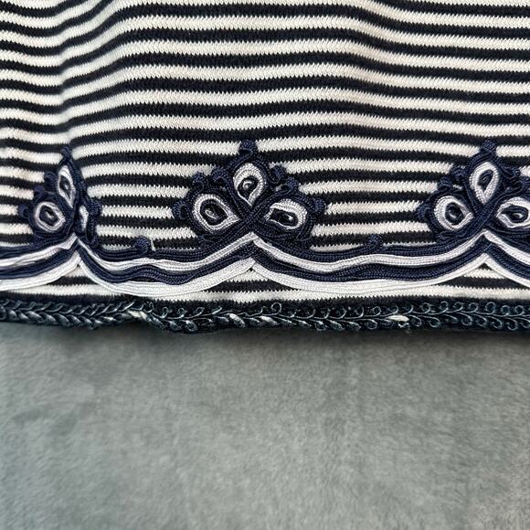 Tory Burch Sweater Womens Medium Navy Striped Embroidered Nautical Coastal Tunic - Picture 13 of 16